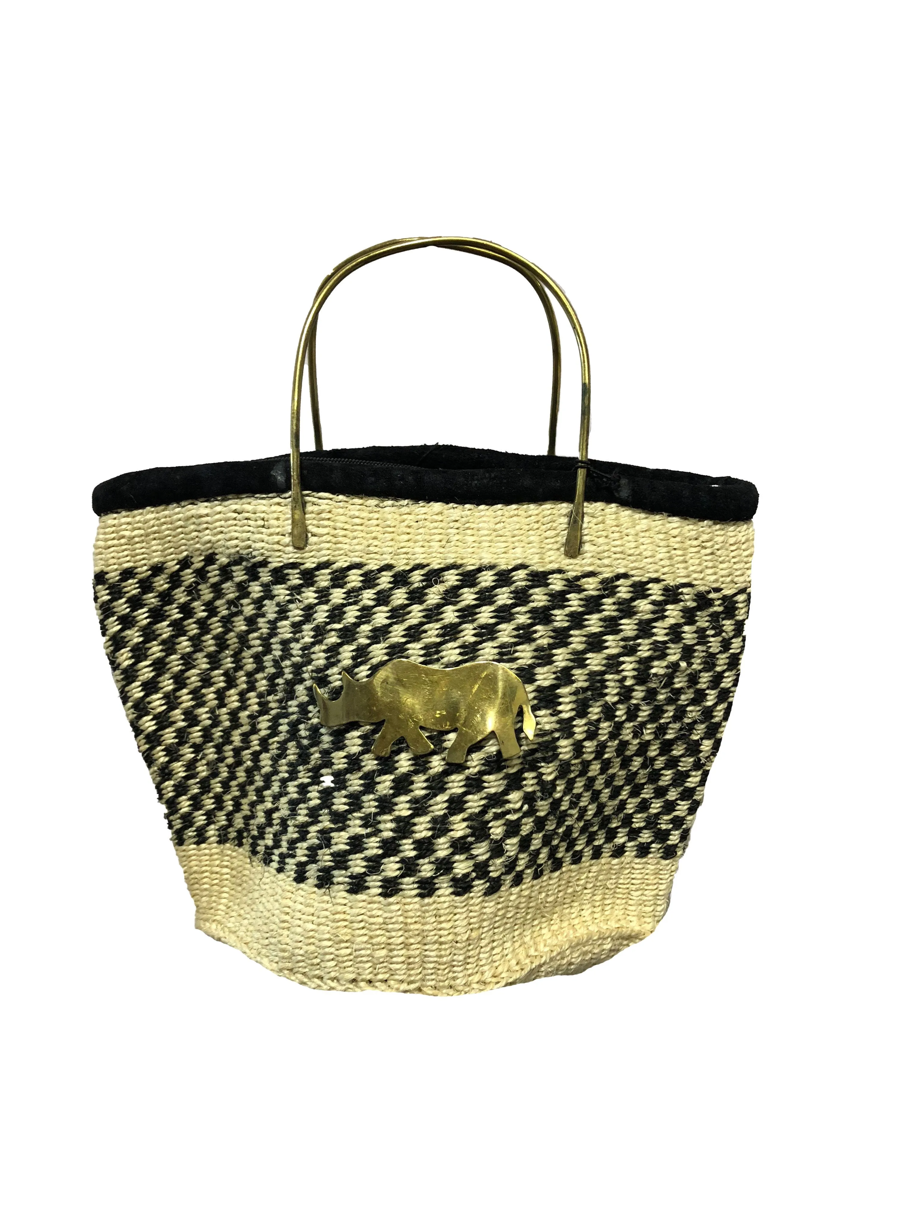 Handmade Woven Kiondo Tote Bag Purse with Brass Animal Accessory