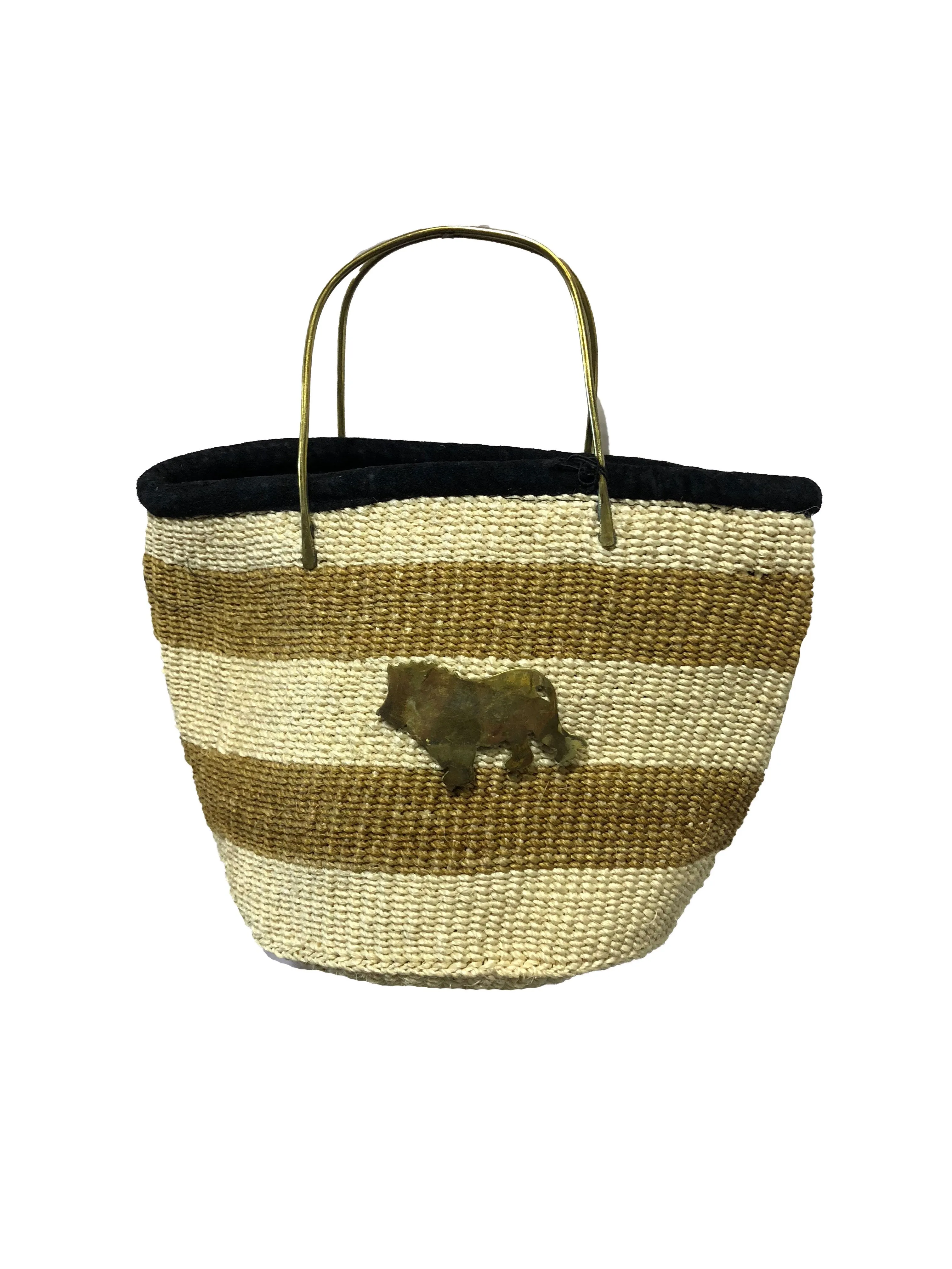 Handmade Woven Kiondo Tote Bag Purse with Brass Animal Accessory