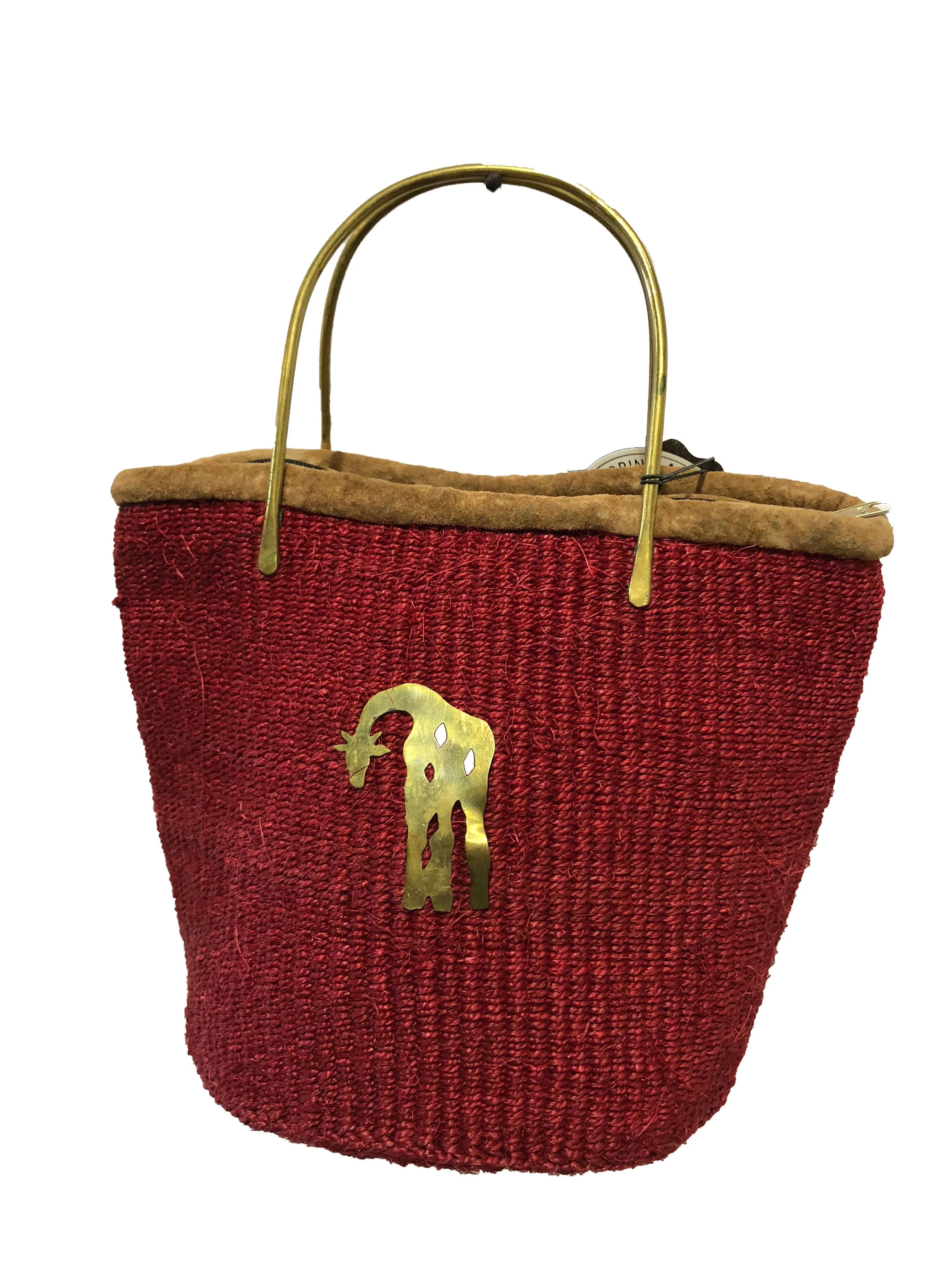 Handmade Woven Kiondo Tote Bag Purse with Brass Animal Accessory