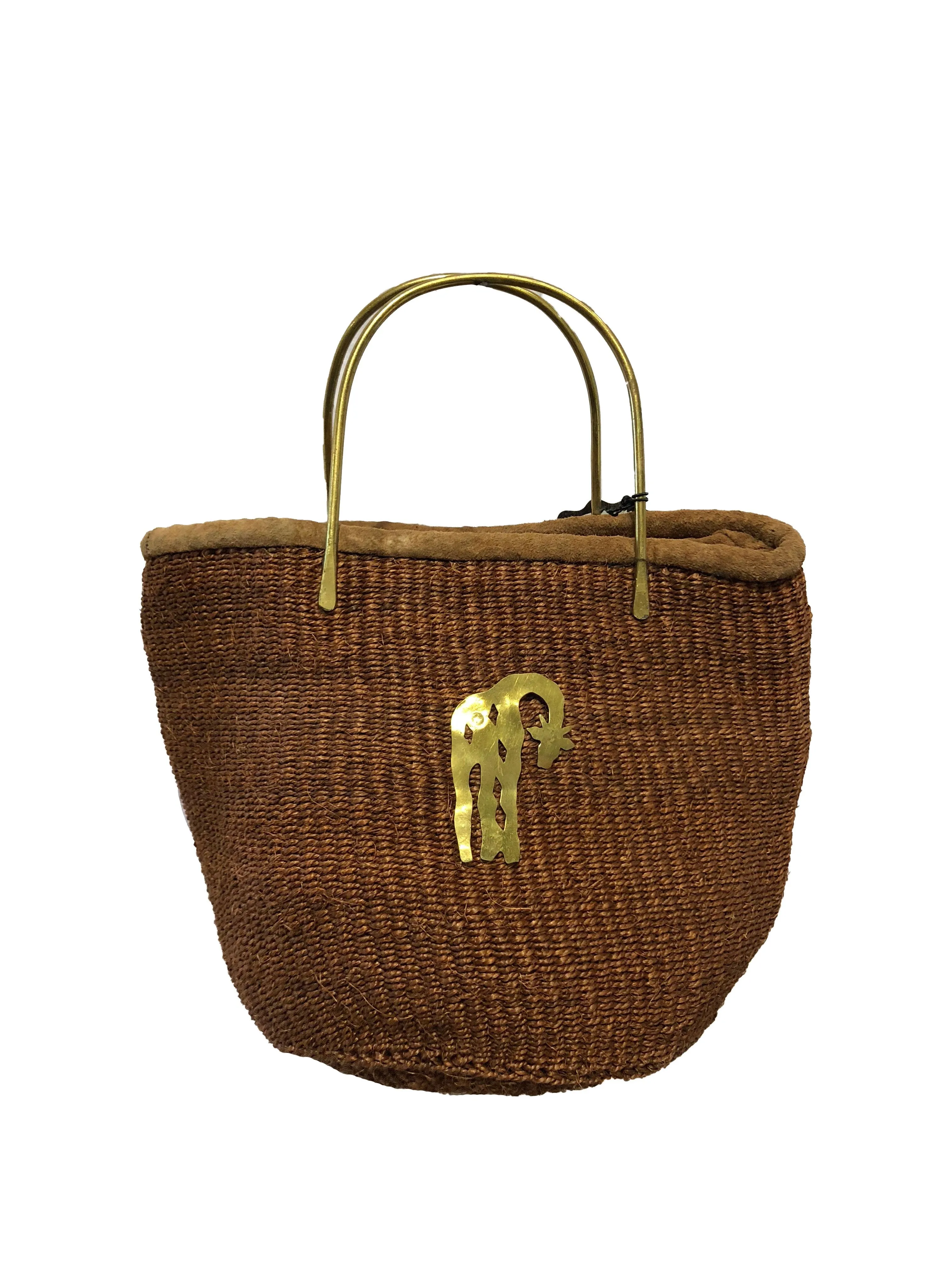 Handmade Woven Kiondo Tote Bag Purse with Brass Animal Accessory