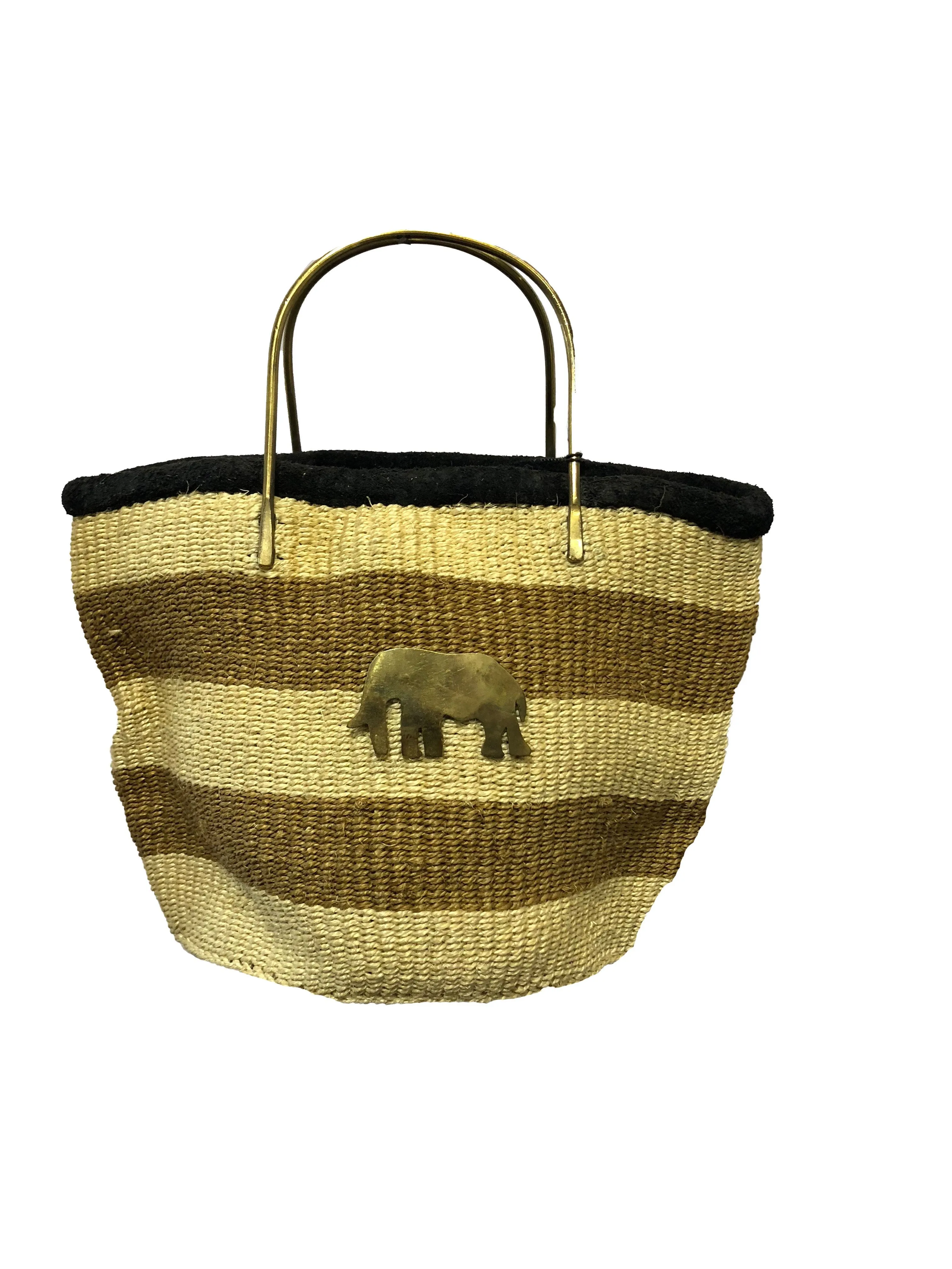 Handmade Woven Kiondo Tote Bag Purse with Brass Animal Accessory