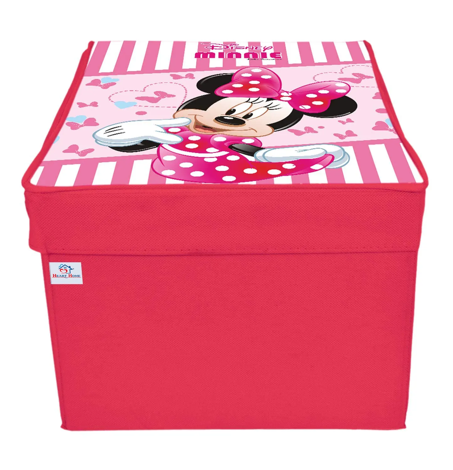 Heart Home Disney Minnie Printed Flodable Storage Box/Organizer For Toys, Cloths And Books With Lid Handle (Pink)-HS43HEARTH26591