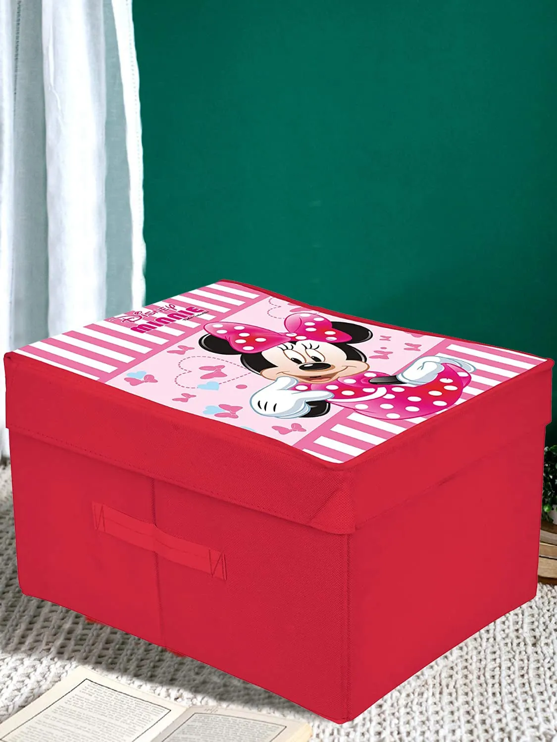 Heart Home Disney Minnie Printed Flodable Storage Box/Organizer For Toys, Cloths And Books With Lid Handle (Pink)-HS43HEARTH26591