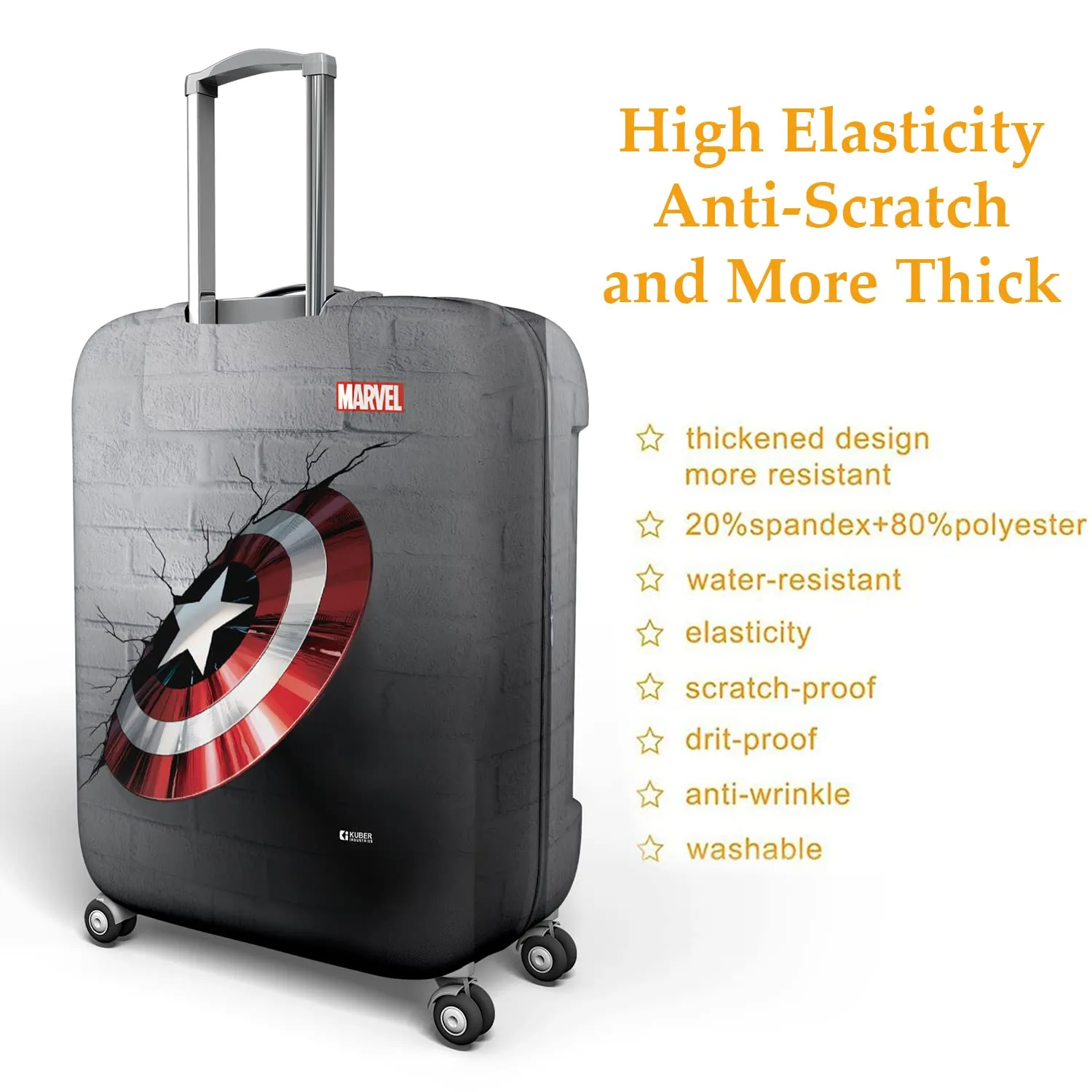 Heart Home Marvel Captain America Shield Luggage Cover | Polyester Travel Suitcase Cover | Washable | Stretchable Suitcase Protector | 22-26 Inch | Medium | Gray