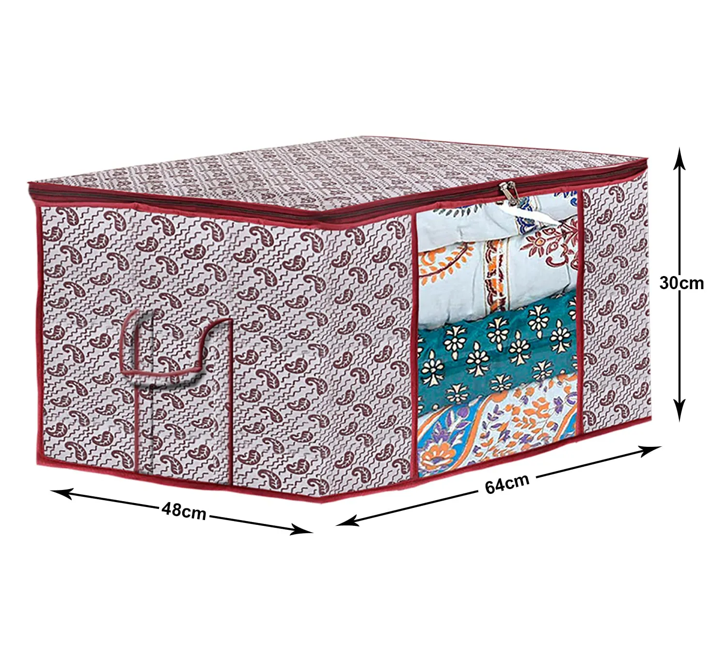 Heart Home Paisley Design Non-woven Foldable Underbed/Storage Bag/Wardrobe Organizer With Transparent Window- Pack of 9 (White)-44HH0473