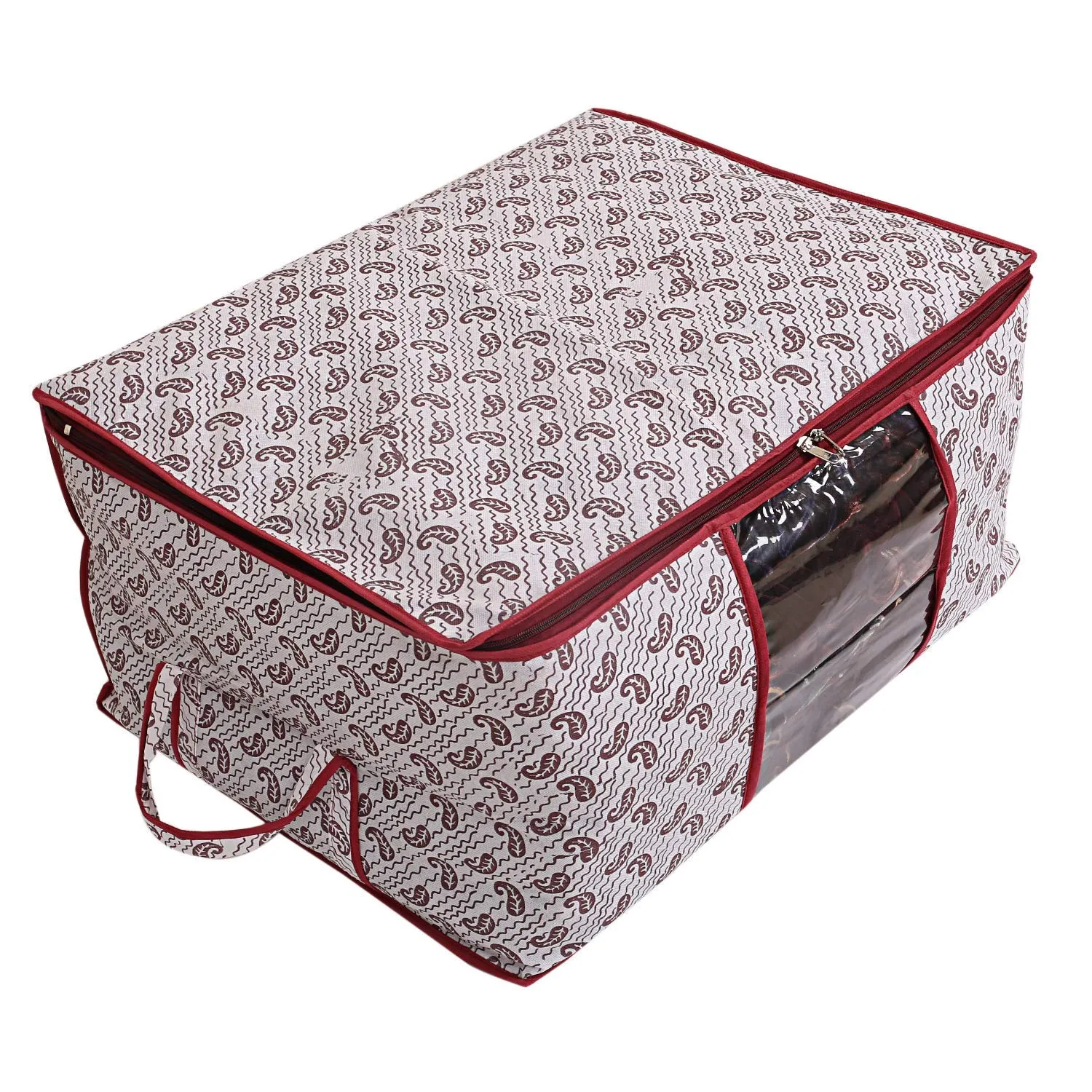 Heart Home Paisley Design Non-woven Foldable Underbed/Storage Bag/Wardrobe Organizer With Transparent Window- Pack of 9 (White)-44HH0473