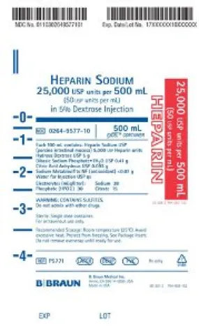 Heparin Sodium, Porcine / 5% Dextrose, Preservative Free 50 U / mL IV Solution Flexible Bag 500 mL