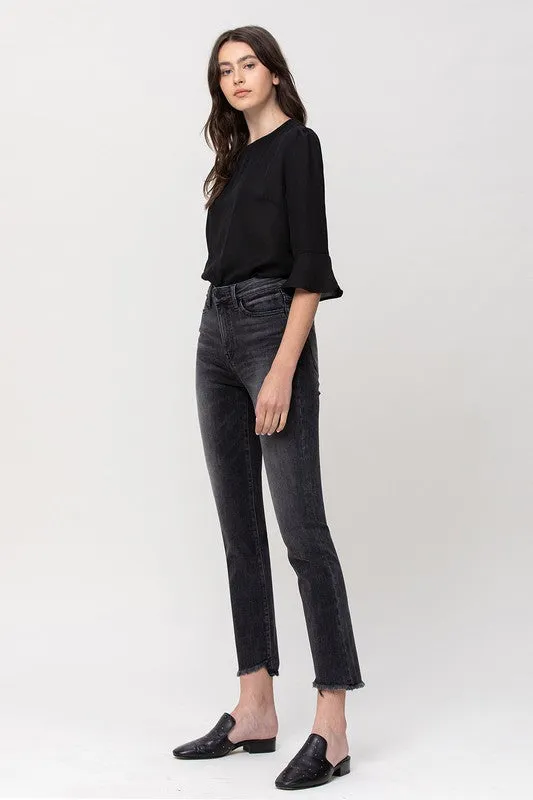 High Rise Straight Crop with Uneven Hem Details