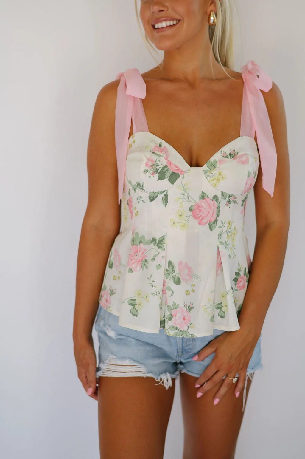 Hollister Pleated Top-Ivory Floral