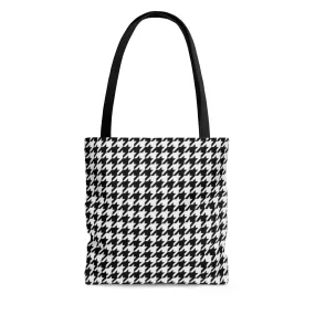 Houndstooth Tote Bag, Black White Cute Canvas Shopping Small Large Travel Reusable Aesthetic Shoulder Bag