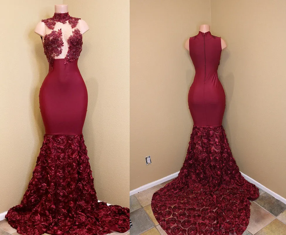 kamahe Burgundy mermaid prom dress, long evening gowns