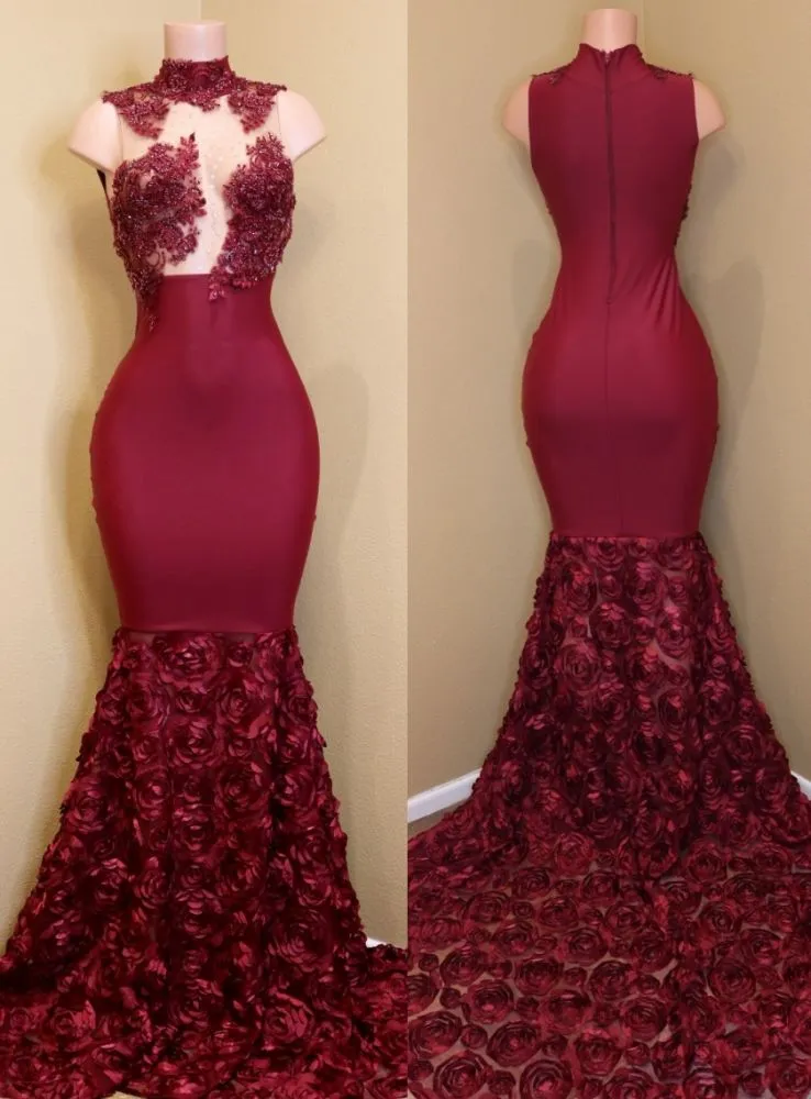 kamahe Burgundy mermaid prom dress, long evening gowns