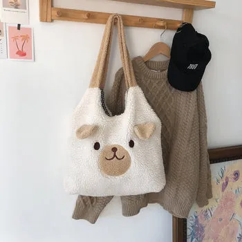 Kawaii Fluffy Small Ears Bear Tote Bag - Kawaii Bag