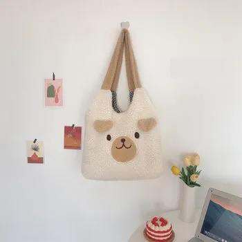 Kawaii Fluffy Small Ears Bear Tote Bag - Kawaii Bag