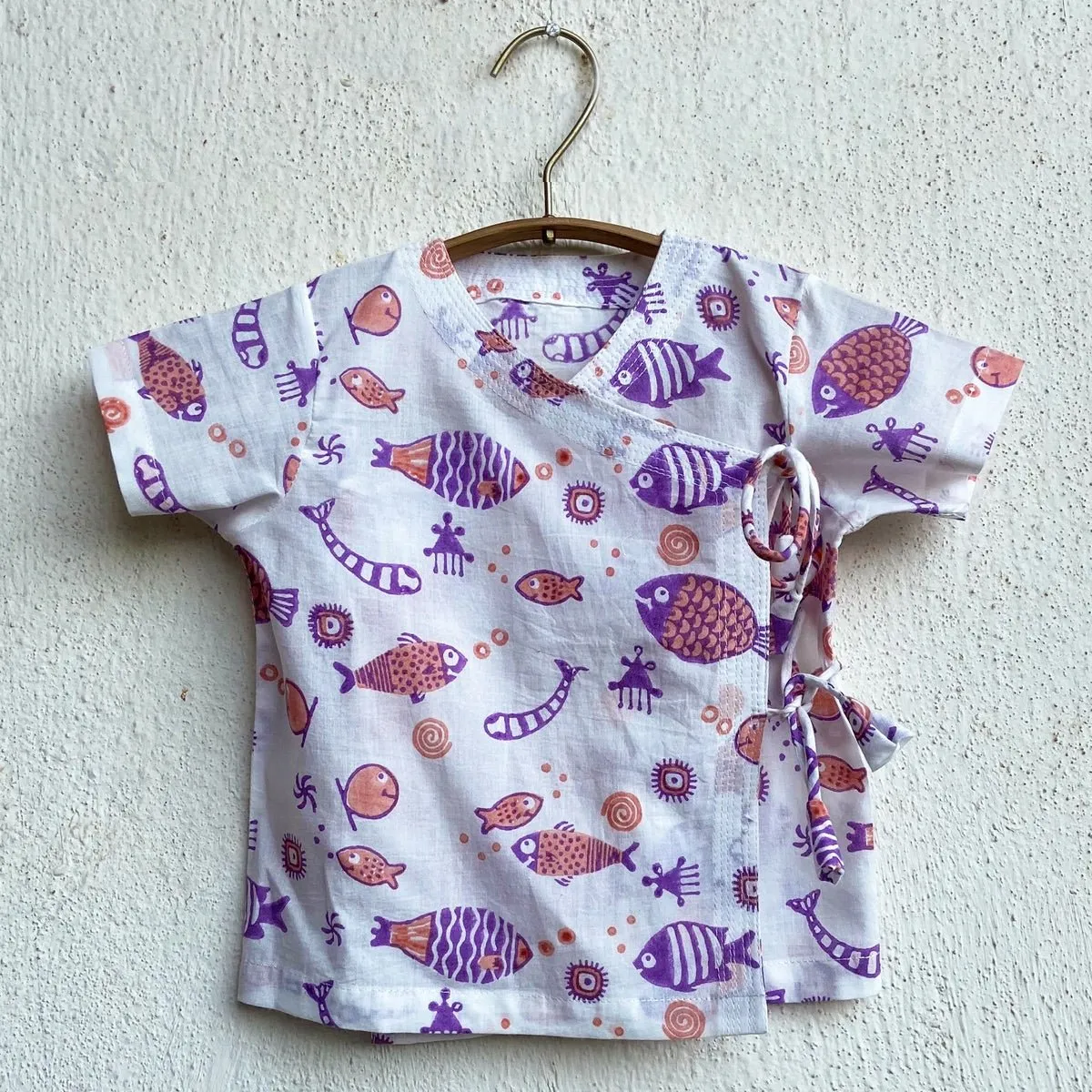 Kids Unisex Organic Cotton Koi Peach Print Angrakha Top and Pants