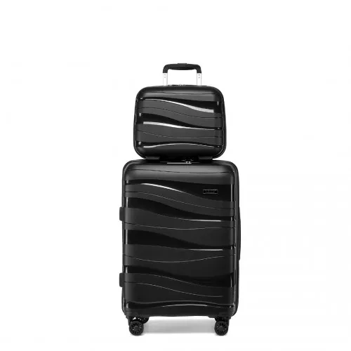 Kono 14/20 Inch Lightweight Polypropylene Hard Shell Suitcase Set with TSA Lock & Vanity Case - Black