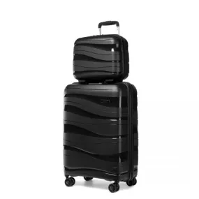 Kono 14/20 Inch Lightweight Polypropylene Hard Shell Suitcase Set with TSA Lock & Vanity Case - Black