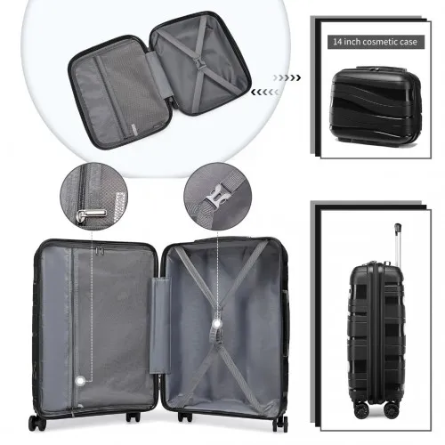 Kono 14/20 Inch Lightweight Polypropylene Hard Shell Suitcase Set with TSA Lock & Vanity Case - Black