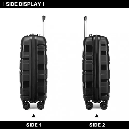 Kono 14/20 Inch Lightweight Polypropylene Hard Shell Suitcase Set with TSA Lock & Vanity Case - Black