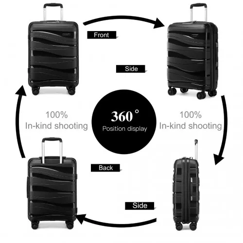 Kono 24 Inch Lightweight Polypropylene Hard Shell Suitcase With TSA Lock - Black | Durable & Stylish Luggage