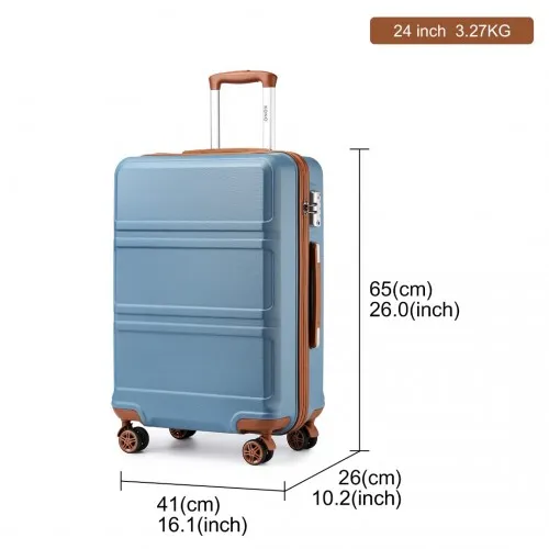 KONO ABS 24-Inch Sculpted Horizontal Design Suitcase - Durable Travel Companion in Grayish Blue and Brown