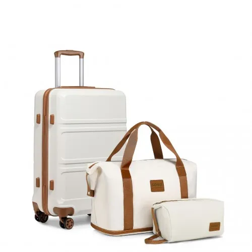 KONO Cabin Size Suitcase and Travel Bag Set in Cream - 24" Expandable Luggage with TSA Lock