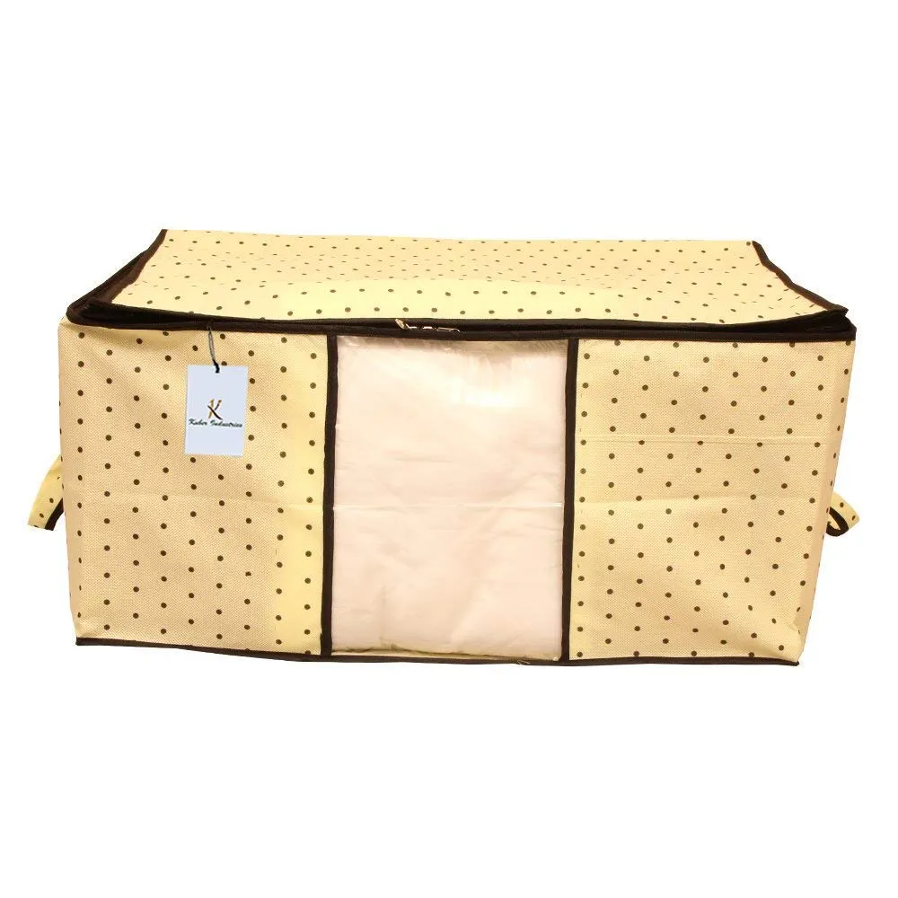 Kuber Industries 2 Piece Rectangular Non Woven Underbed Storage Organiser Set (Cream)