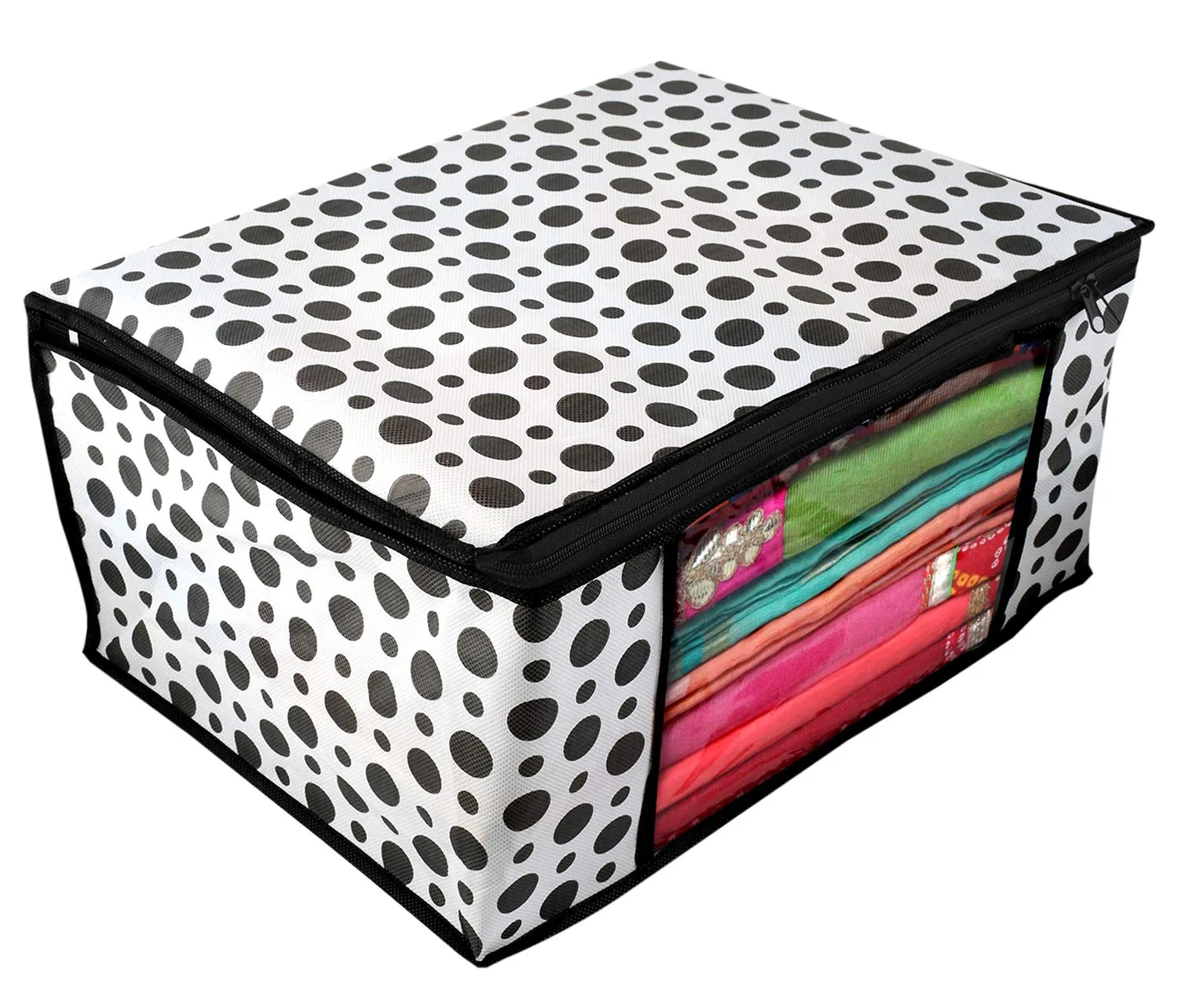 Kuber Industries Clothes Organizer For Wardrobe (Pack of 6) - Storage Organizer For Saree | Shirts | Lehenga - Dress Organizer For Wardrobe - Saree Covers With Zip (Polka Dots) (Black and White)