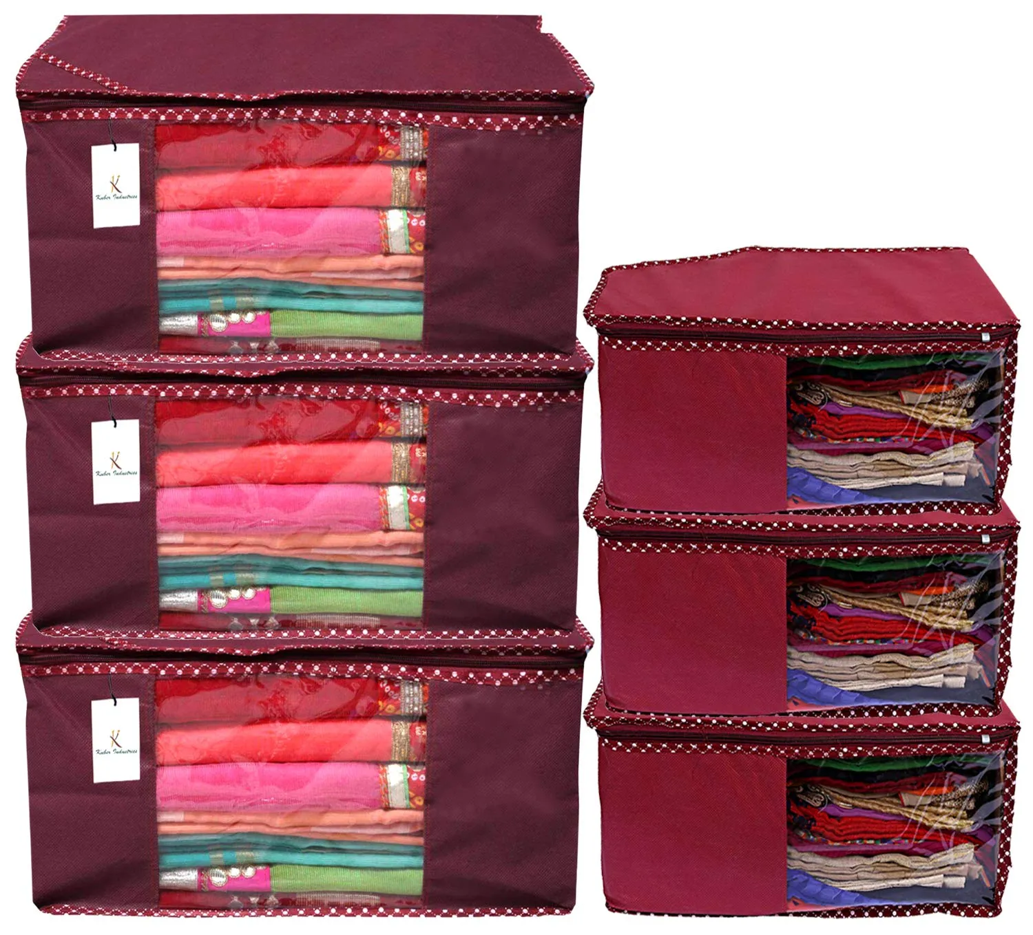 Kuber Industries Clothes Organizer For Wardrobe (Pack of 6) - Storage Organizer For Saree | Shirts | Salwar Kameez | Lehenga | Clothes - Dress Organizer For Wardrobe - Saree Covers With Zip (Maroon)