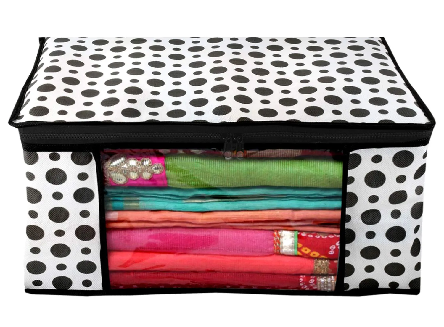 Kuber Industries Clothes Organizer For Wardrobe (Pack of 6) - Storage Organizer For Saree | Shirts | Salwar Suit - Dress Organizer For Wardrobe - Saree Covers With Zip (Polka Dots) (Black and White)