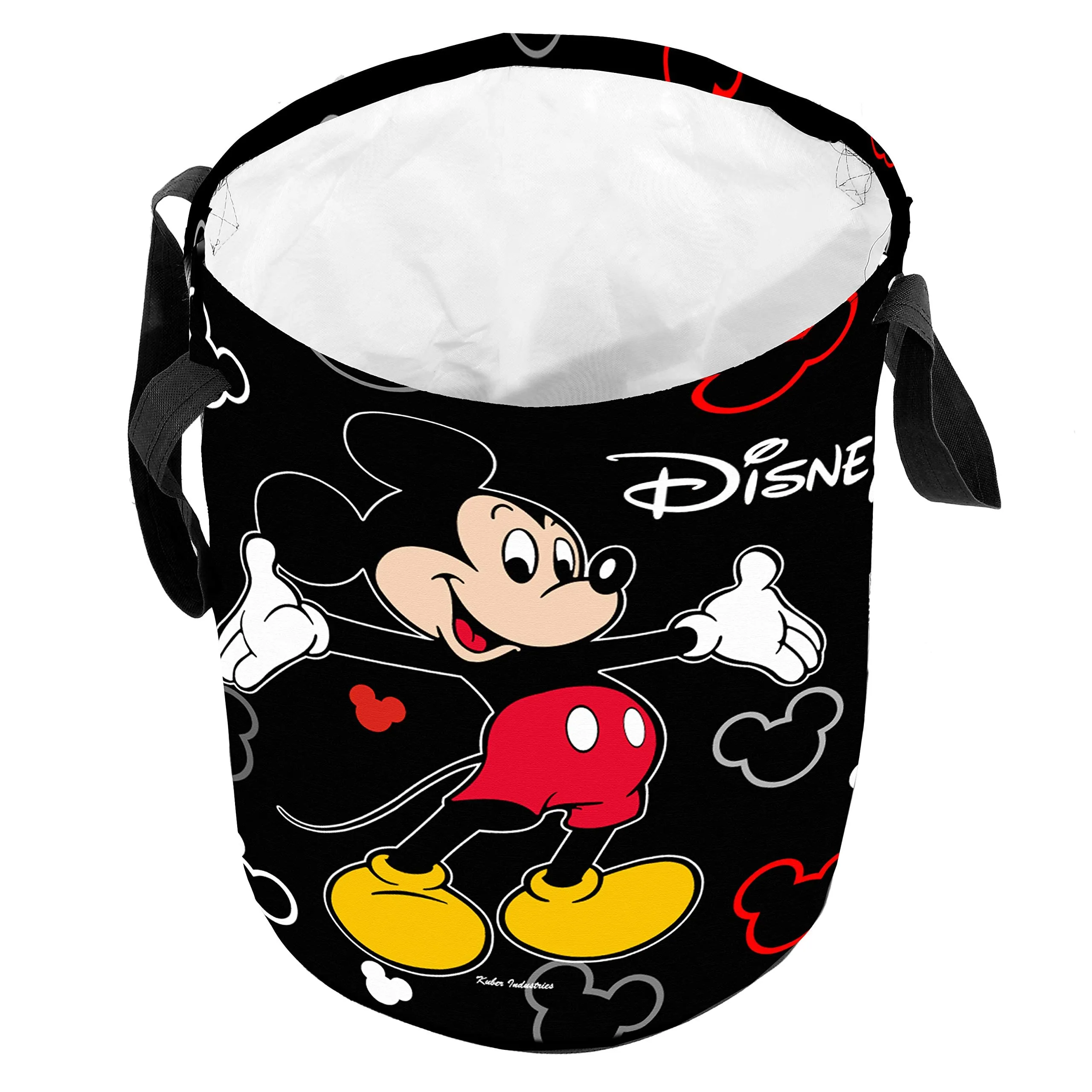 Kuber Industries Disney Print Round Waterproof Cotton Laundry Bag|Toy Storage|Laundry Basket Organizer with Handles, Capicity 45 L (Black)-KUBMART11619