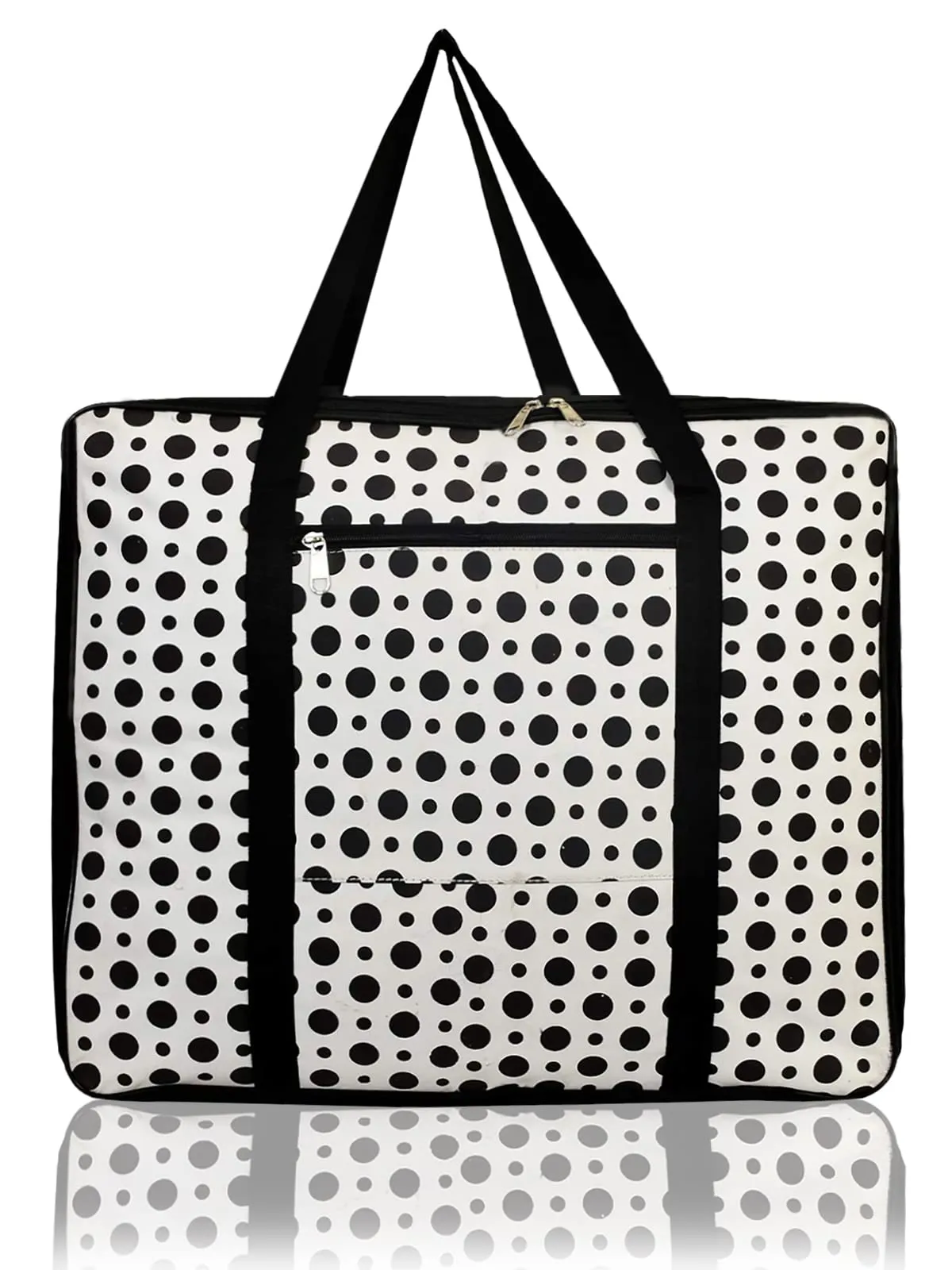 Kuber Industries Dot Printed Large Size Moisture Proof Wardrobe Organizer Storage Bag For Clothes With Zipper Closure and Handle- Pack of 2 (Black & White)-HS43KUBMART26707