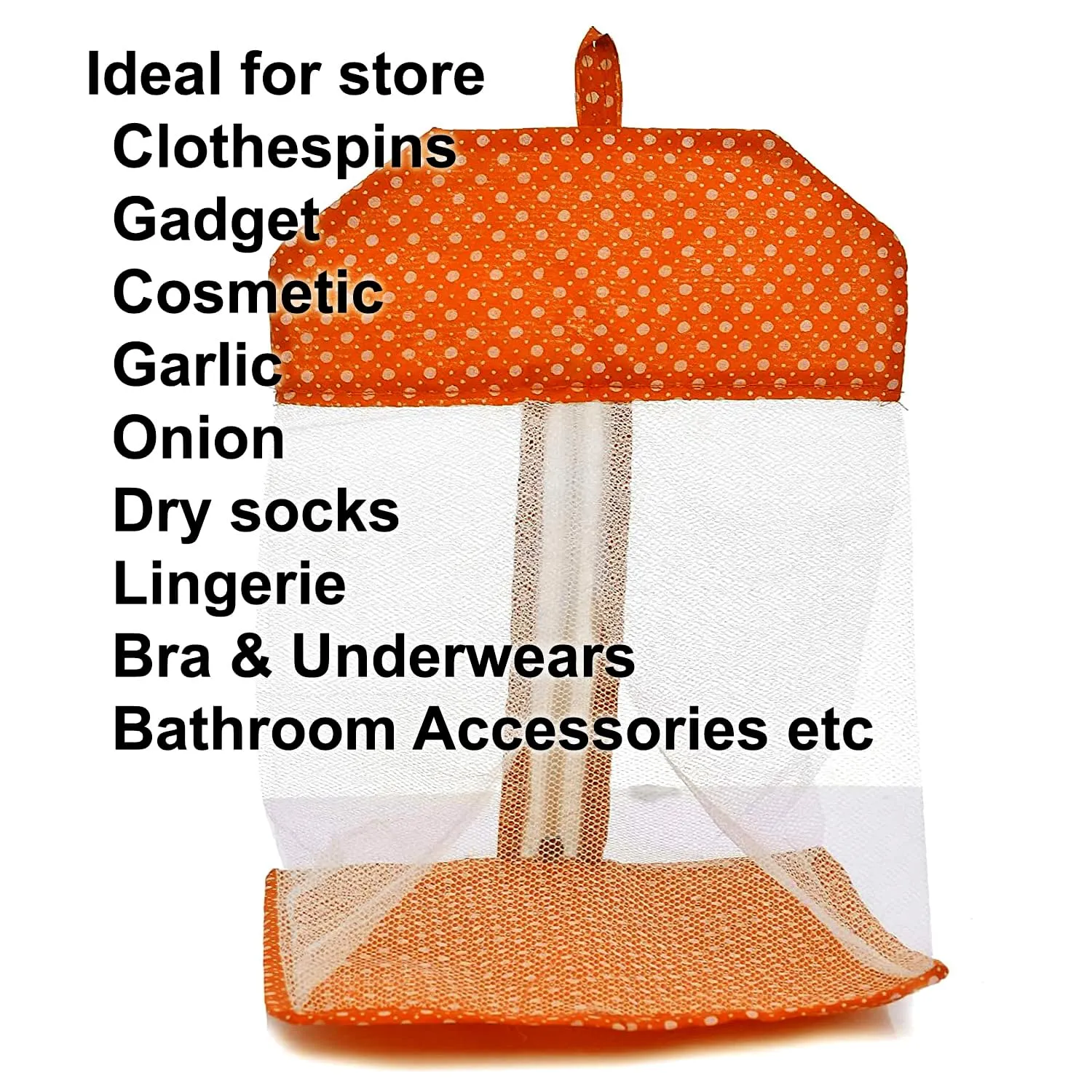 Kuber Industries Hanging Organizer | Net Hanging Undergarment Organizer | Versatile Dot Print Storage Bag | Undergarment Bag for Bathroom | Home | Orange