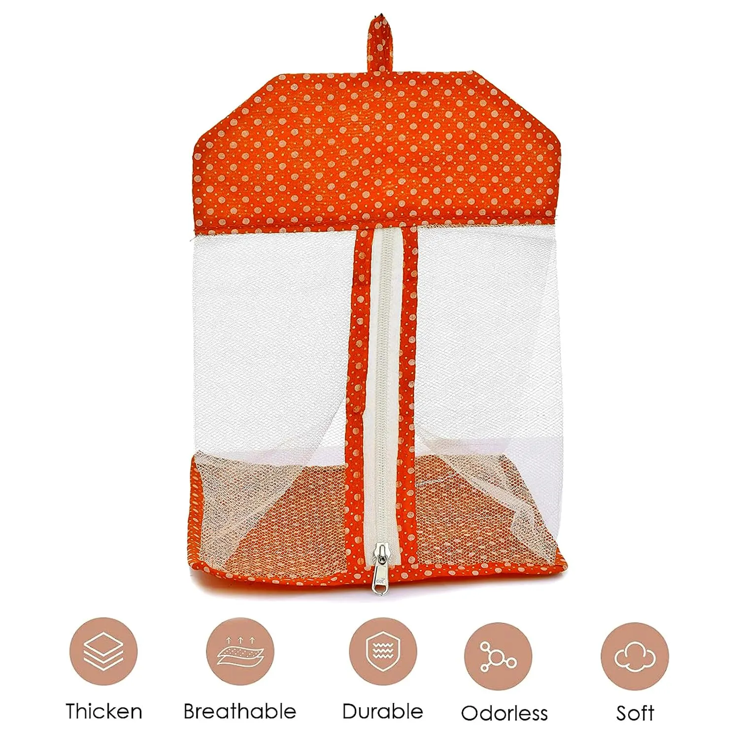 Kuber Industries Hanging Organizer | Net Hanging Undergarment Organizer | Versatile Dot Print Storage Bag | Undergarment Bag for Bathroom | Home | Orange