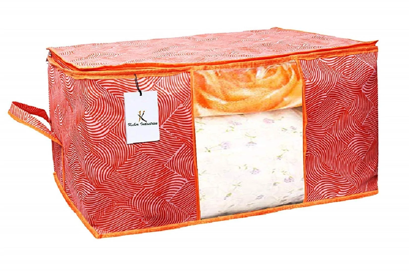 Kuber Industries Laheriya Printed Non Woven 6 Pieces Saree Cover And 3 Pieces Underbed Storage Bag, Cloth Organizer For Storage, Blanket Cover Combo Set (Orange) -CTKTC038700