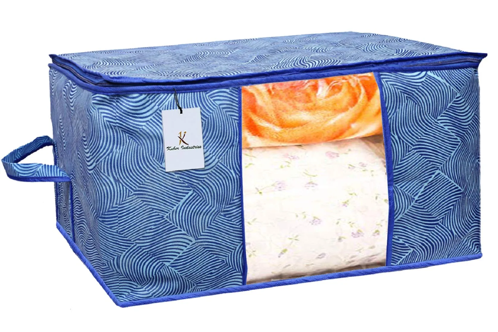 Kuber Industries Leheriya Design Rectangular Underbed Storage Bag|Storage Organiser|Blanket Cover (Royal Blue, Non-Woven)