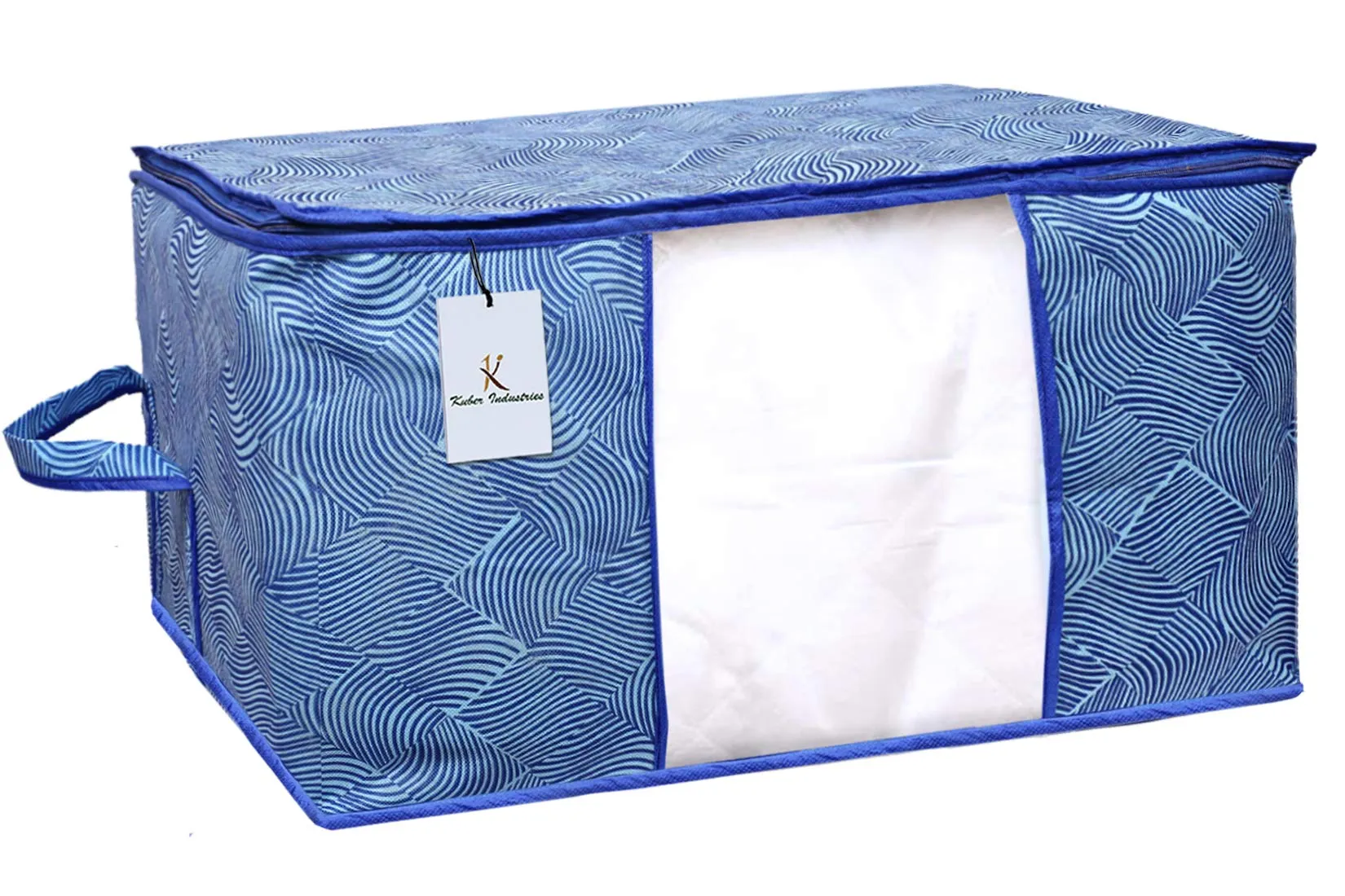 Kuber Industries Leheriya Design Rectangular Underbed Storage Bag|Storage Organiser|Blanket Cover (Royal Blue, Non-Woven)