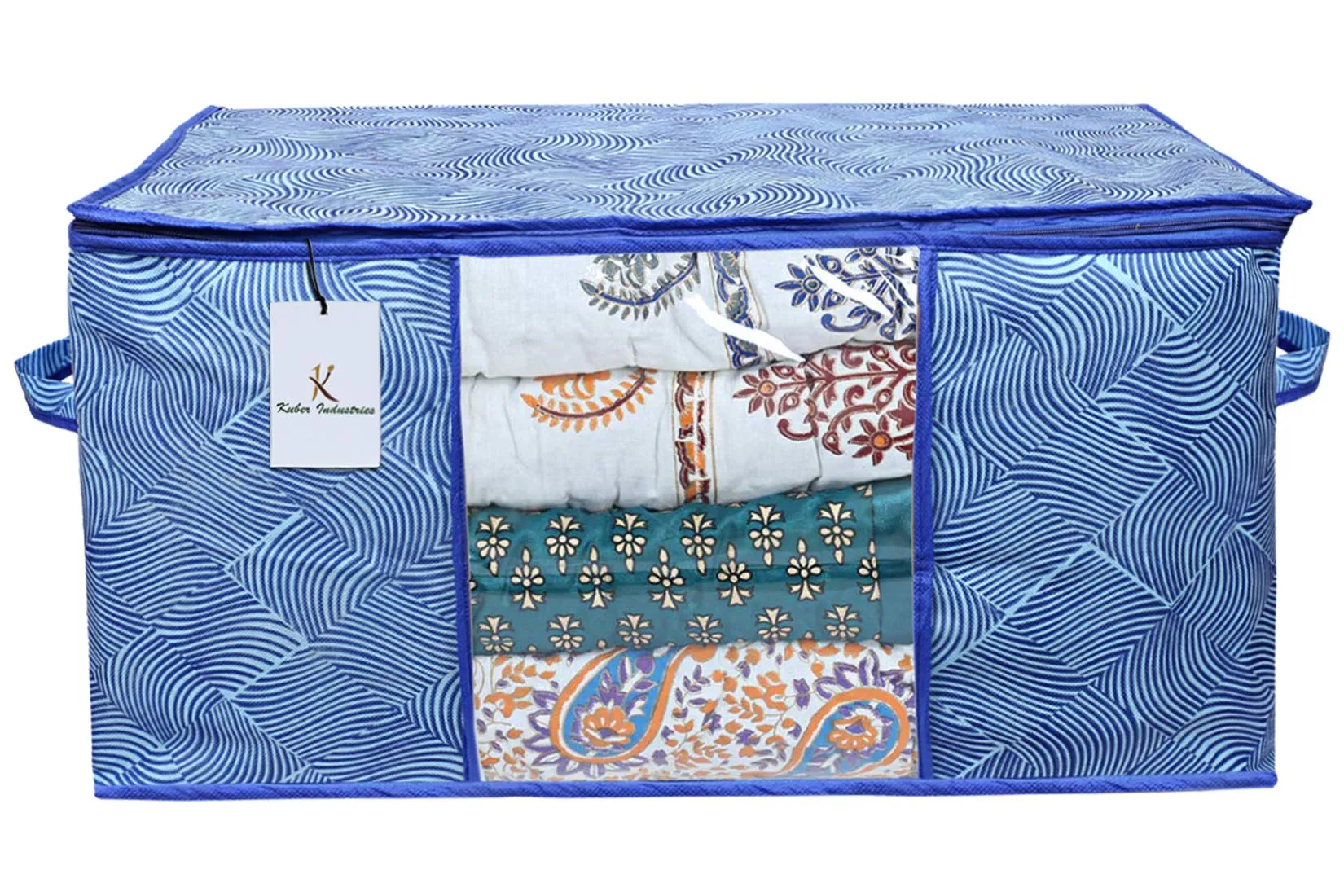 Kuber Industries Leheriya Design Rectangular Underbed Storage Bag|Storage Organiser|Blanket Cover (Royal Blue, Non-Woven)