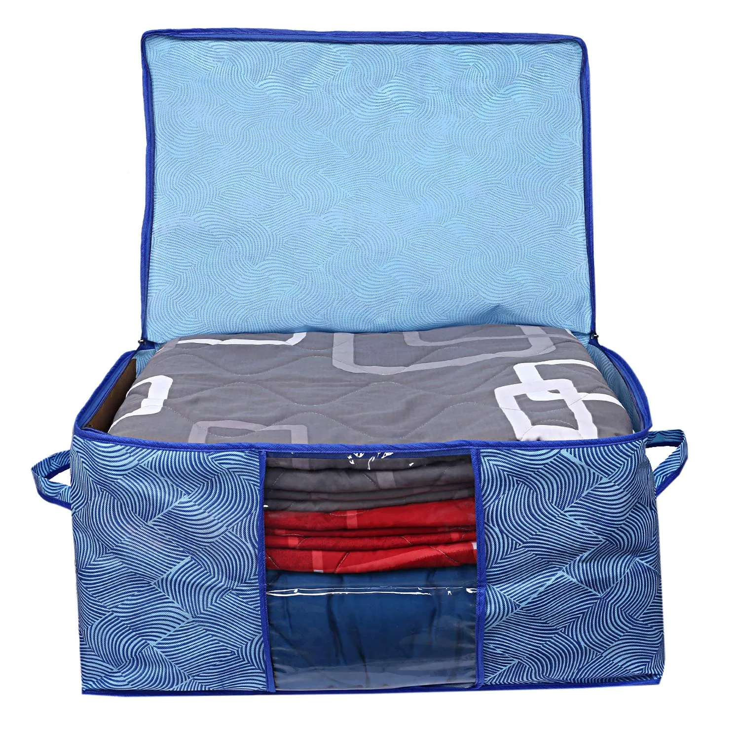 Kuber Industries Leheriya Design Rectangular Underbed Storage Bag|Storage Organiser|Blanket Cover (Royal Blue, Non-Woven)