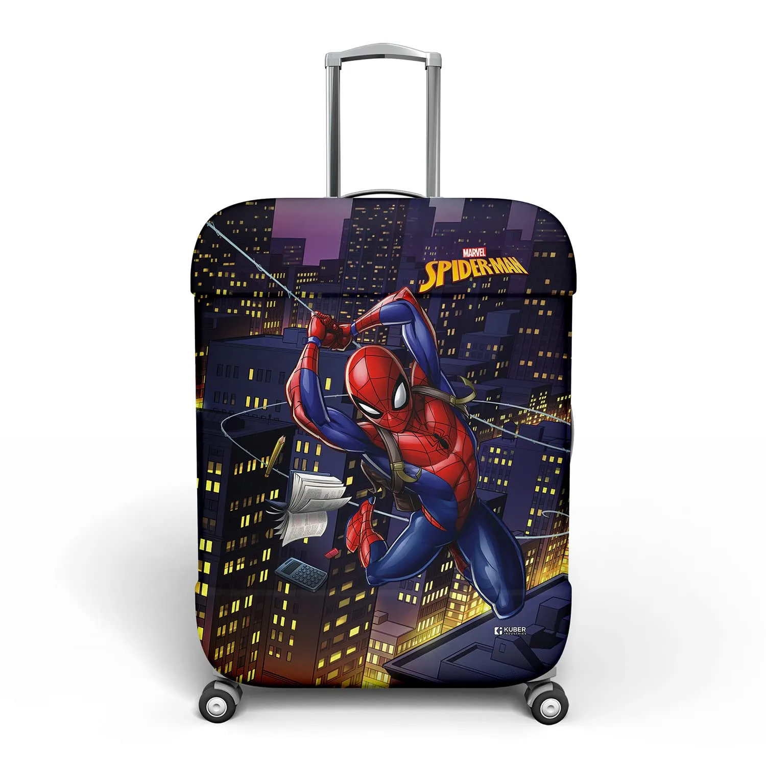 Kuber Industries Marvel Spiderman Luggage Cover|Polyester Travel Suitcase Cover|Washable|Stretchable Suitcase Protector|22-26 Inch|Medium (Multicolor)