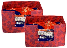 Kuber Industries Metalic Flower 2 Pieces Large Capacity Space Saver Closet, Stackable and Foldable Saree, (Red) CTKTC134568