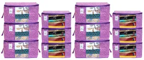 Kuber Industries Metallic Printed Non Woven 6 Pieces Saree Cover and 6 Pieces Underbed Storage Bag, Cloth Organizer for Storage, Blanket Cover Combo Set (Pink & Purple) -CTKTC038582