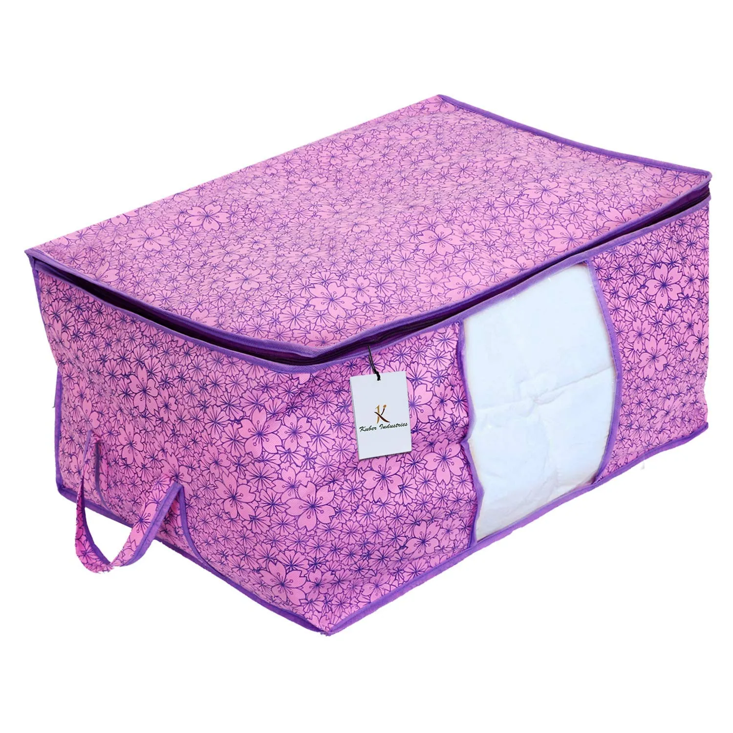 Kuber Industries Metallic Printed Non Woven 6 Pieces Saree Cover and 6 Pieces Underbed Storage Bag, Cloth Organizer for Storage, Blanket Cover Combo Set (Pink & Purple) -CTKTC038582