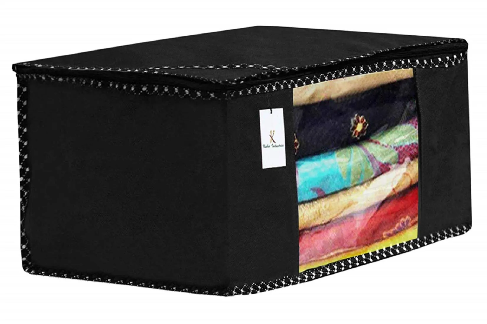 Kuber Industries Non Woven 6 Pieces Saree Cover and 6 Pieces Underbed Storage Bag, Cloth Organizer for Storage, Blanket Cover Combo Set (Black) - CTKTC038474