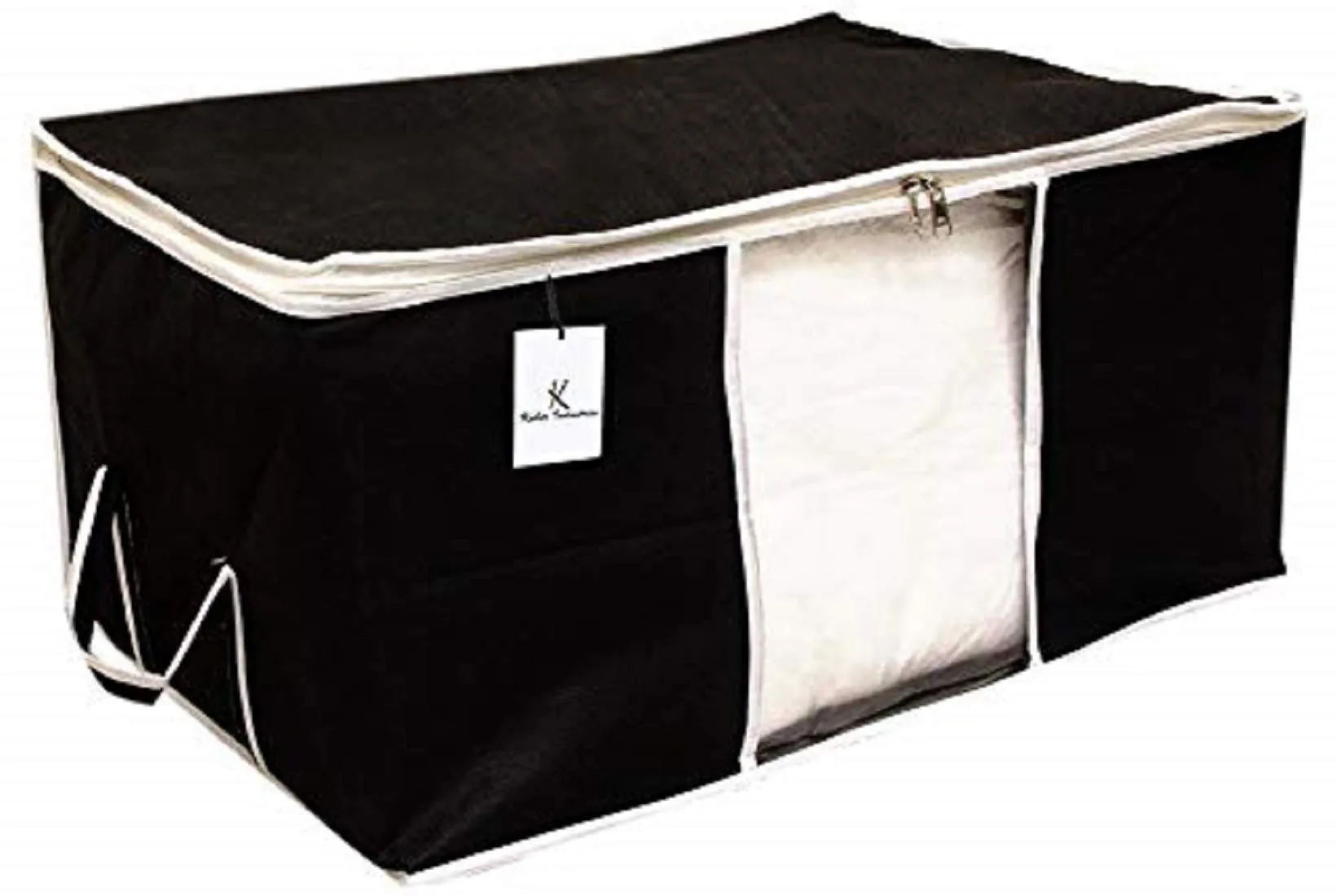 Kuber Industries Non Woven 6 Pieces Saree Cover and 6 Pieces Underbed Storage Bag, Cloth Organizer for Storage, Blanket Cover Combo Set (Black) - CTKTC038474