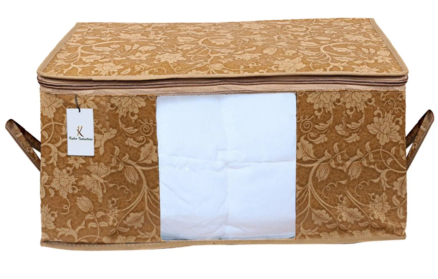 Kuber Industries Underbed Rectangular Non Woven Storage Bag|Storage Organiser|Blanket Cover| Set of 3 (Beige, Non-Woven)