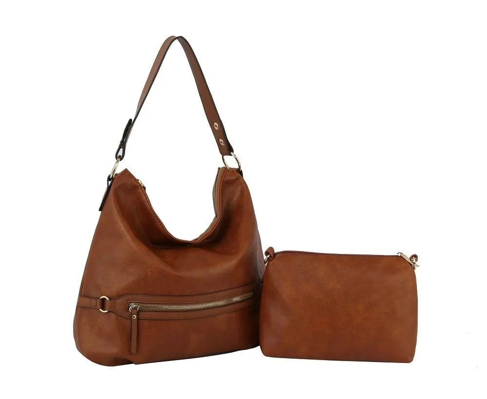 L0308 Zipper Detail 2-in-1 Soft Hobo Shoulder Bag