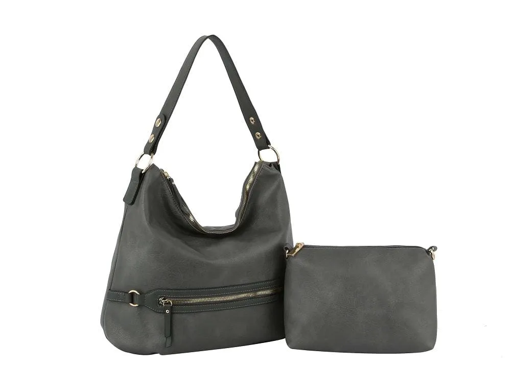 L0308 Zipper Detail 2-in-1 Soft Hobo Shoulder Bag