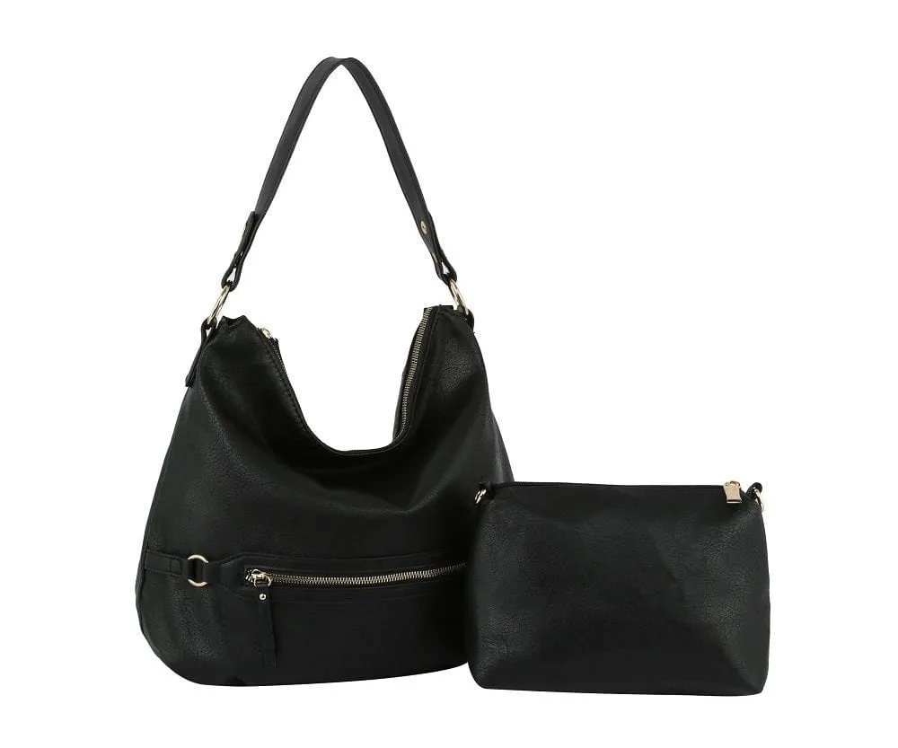 L0308 Zipper Detail 2-in-1 Soft Hobo Shoulder Bag