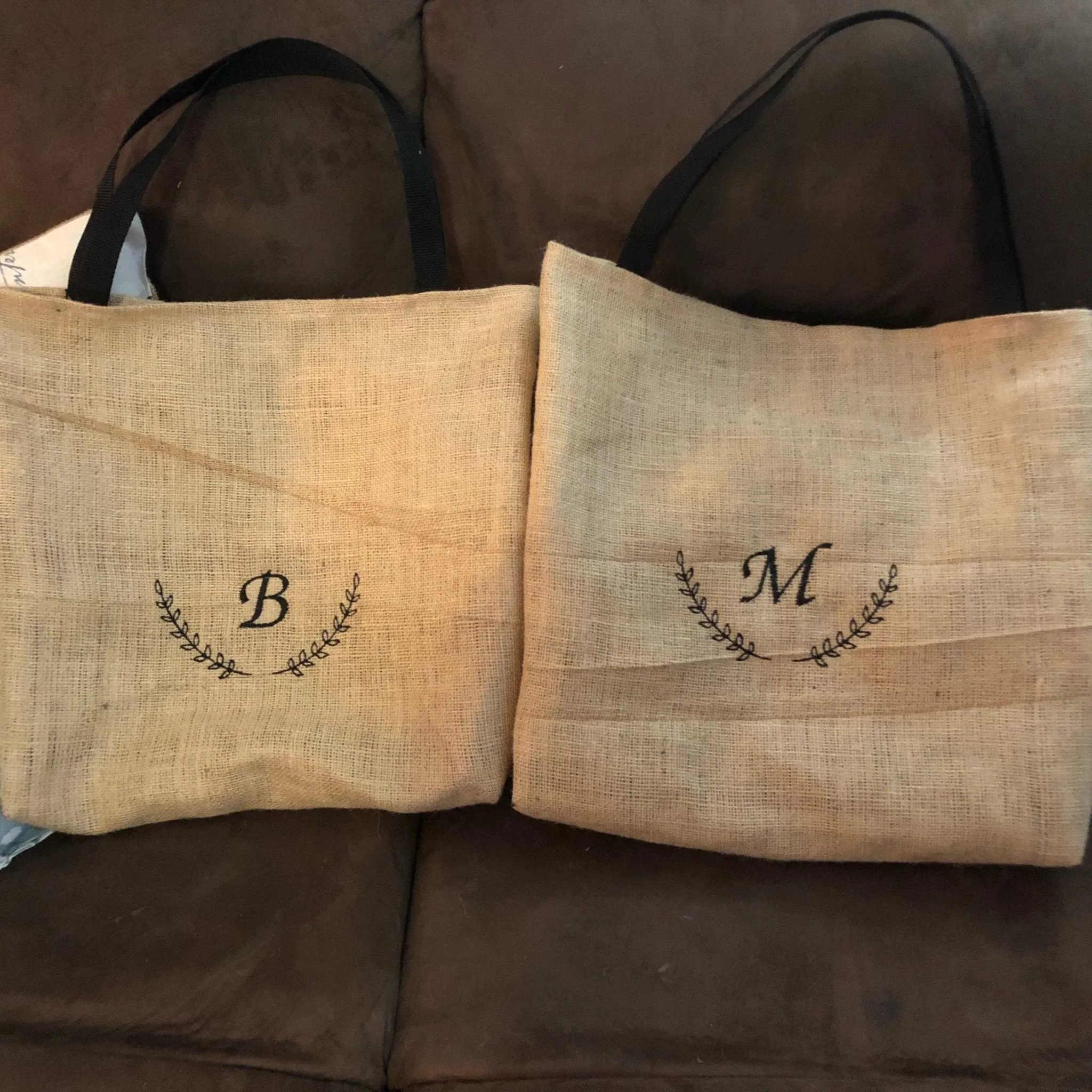 Large Initial Half Wreath Burlap Market Beach Tote